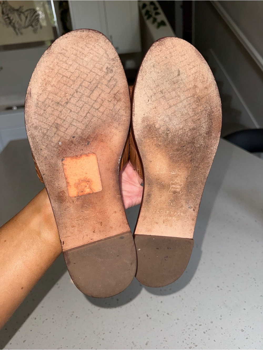 Cole Haan Woven Leather Slide Sandals in Cognac - Picture 7 of 9